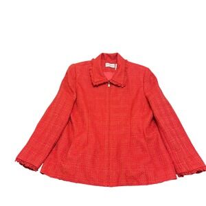 Alfred Dunner Women Red Textured Zipper Front Jacket Size 16